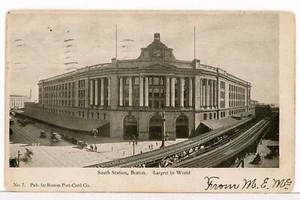 1906 - South Station, Boston MA Largest in the World, Railroad Postcard - Picture 1 of 2