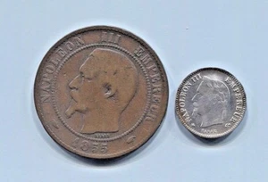 FRANCE - 2 BEAUTIFUL HISTORICAL COINS, 1855 A 50 CENTS & 1868 A SILVER 20 CENTS - Picture 1 of 2