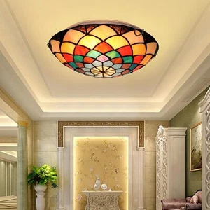 Pastoral Style Chandelier Stained Glass Acrylic Ceiling Light Flush Mount Lamps - Picture 1 of 8