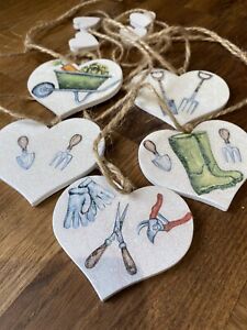 Gardening Themed Bunting Garland Vintage Decals White Hearts Real Wood