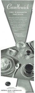 Imperial Glas Kerzendocht Tisch Kristall Stielglas Aschenbecher Teller 1956 Zeitschrift Anzeige - Bild 1 von 1