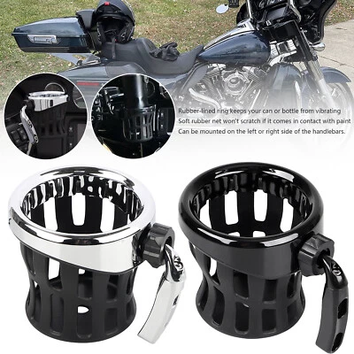 Handlebar Cup Holder Drink W/ Mesh Basket Mount For Harley Dyna Softail Fat Boy - Image 1 of 4