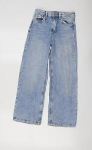H&M Girls Blue Cotton Wide-Leg Jeans Size 8-9 Years Regular Button