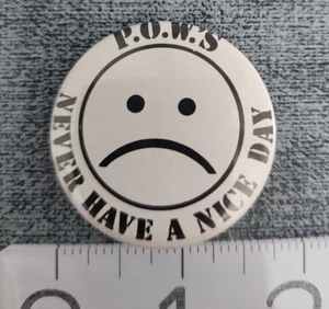 POW'S Never Have A Nice Day Sad Face Pin Badge Anti Vietnam War Protest 1.5 in - Picture 1 of 3