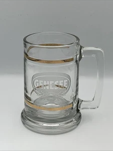 Vintage 5-1/4" Genesee Beer Mug Stein Glass Gold Stripes And White Logo - Picture 1 of 9