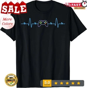 Funny Video Gamer Heartbeat Gaming Lover Boys Video Gamer Gift Unisex T-Shirt - Picture 1 of 13