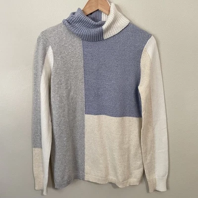 Suéter Sundance Mezcla Seda Luna Patchwork Bloques de Color Cuello Alto Azul Para Mujer M Foto 1 de 4