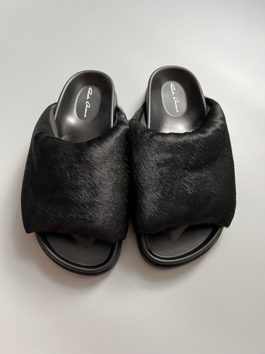 Sandali scarpe RICK OWENS Slide Granolas neri capelli di vitello 43 UK 9 US 9 5