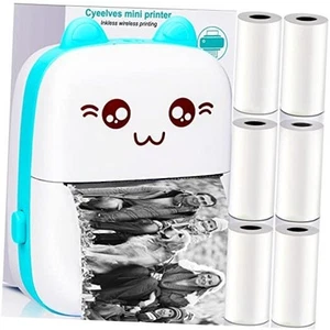 Mini Printer Portable, Pocket Thermal with 6 Rolls Paper Compatible iOS - Picture 1 of 7
