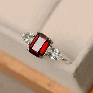 3.00 Ct Real Natural Garnet Diamond Engagement Ring 14K Solid White Gold - Picture 1 of 8