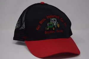 John Deere Key Bros Implement Snyder Texas Trucker  Snap Back Hat Red and Black - Picture 1 of 8