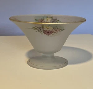 Vintage Satin Bristol Style Glass Stemmed Dish w/ Flowers & Gold Trim - Picture 1 of 13