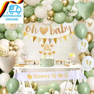 Babyparty Deko Junge, Baby Shower Deko Junge Mädchen Mit Luftballoons Grün Gold, - Bild 1 von 12