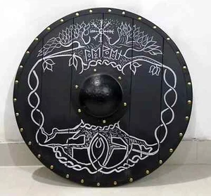 Auténtico escudo vikingo medieval de 24"" con diseño de madera usado en batalla regalo - Imagen 1 de 10