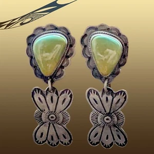 Sterling Silver & Turquoise Navajo Earrings by G. Ramone - Picture 1 of 1