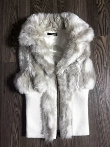 Jane Norman iconic vintage white cream faux fur ribbed gilet zip up jacket - Picture 1 of 9