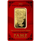 1 Oz Gold Bar - Pamp Suisse - Lunar Legend Azure Dragon - 999.9 Fine In Assay