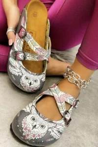 Zuecos CALCEO Búho Pluma Gris WCAL133 Mulas Slides Ligeros Hechos a Mano - Imagen 1 de 12