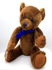 Deans Rag Book Teddy Bear Jointed Brown Fur Blue Velvet Ribbon Original