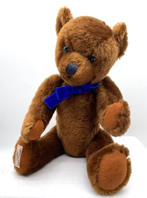 Libro de trapo Deans oso de peluche articulado piel marrón azul cinta de terciopelo original Foto 1 de 4