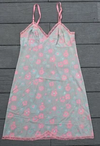 Vintage 1970s Bright Floral Slip Mini Dress Neon Pink GOGO Festival Size XS/S - Picture 1 of 10