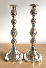 Pretty pair of solid silver Shabbat candlesticks. London 1927 Morris Salkind.