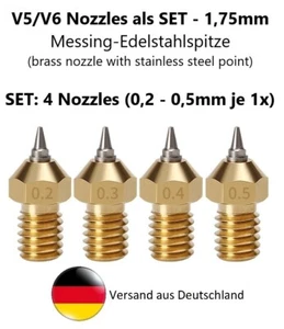 V5 / V6 Düse Nozzle 4tlg. SET 0,2-0,5mm Messing-Edelstahlspitze 1,75mm Filament - Bild 1 von 10