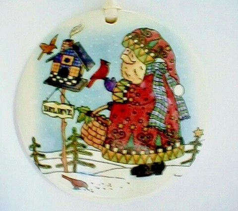 COUNTRY SANTA SCENE WITH BIRDHOUSE ROUND BASKET TIE ON-NEW-SHOP STORESALE TODAY Cover