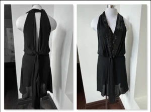 BCBGMaxAzria Black Dress BCBG Max Azria Open Back Sequins on Lapel xs - Picture 1 of 10