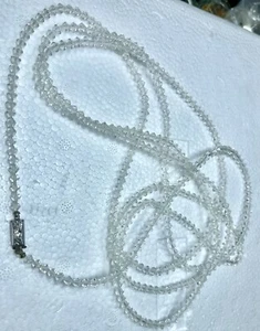 78” Flapper Length Faceted Clear Glass Bead Strand Necklace Unsigned Vintage - Picture 1 of 3