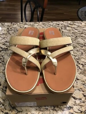 Fitflop Womens Gold Gracie Shimmerlux Strappy Thong Sandals sz 9 - Image 1 of 4