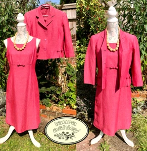 Vintage 80’s Laura Ashley Shift Dress & Jacket, RASPBERRY PINK UK 12 (10) Petite - Picture 1 of 24