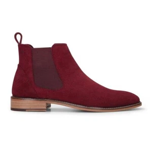 London Brogues Herren Burgund Weinrot Wildleder Leder Slipper Chelsea Stiefeletten - Bild 1 von 6