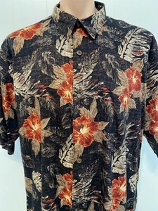 Palm Island Hawaiian Aloha XL X-Large Shirt Black Tan Floral Red Hibiscus Flower - Bild 1 von 9