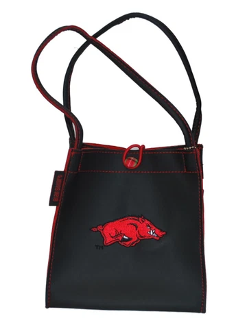 Arkansas Razorbacks Alan Stuart Black Leather Style Square Tote Bag Purse Cover