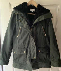 Joie Double Zip Faux Buttond/Removable Fur Lined Hooded Anorak Coat Green Small - Picture 1 of 8