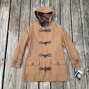 Schott NYC Size L Wool Hooded Peacoat Duffel Toggle Button Brown Vintage Coat - Picture 1 of 12