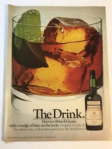 Vintage 11x8 Print Ad Harvey’s Bristol Cream 1975 The Drink On The Rocks Limette - Bild 1 von 1