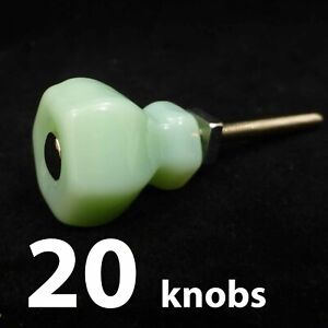 20 SMALL 1" JADEITE GREEN GLASS Kitchen Cabinet Drawer Knobs Depression Vintage