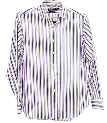 Camisa Polo Ralph Lauren Regent Calce Personalizado Para Hombres XL 17 Púrpura Blanco Rayas Algodón Foto 1 de 4