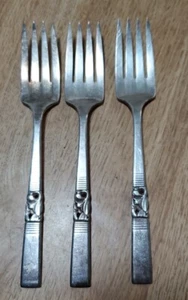 Vtg Oneida Community Morningstar 6 3/4"  Salad Forks (3) Silver Plate 1948   - Picture 1 of 3