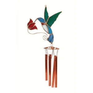 GIFT ESSENTIALS / GE138 Colibrì con Carillon a Vento Fiore Rosso /dm - Foto 1 di 1