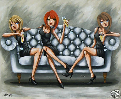 funky girls retro art pop print By Andy Baker painting Australia Canvas - Image 1 of 3