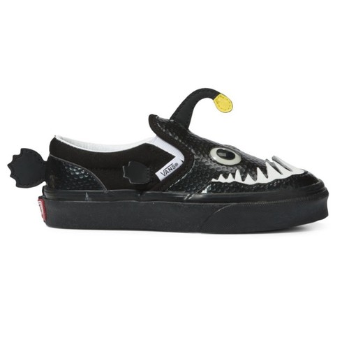 Scarpe Vans slip on pescatore pesce bagliore nel buio bambino taglia 6 US nere 500714
