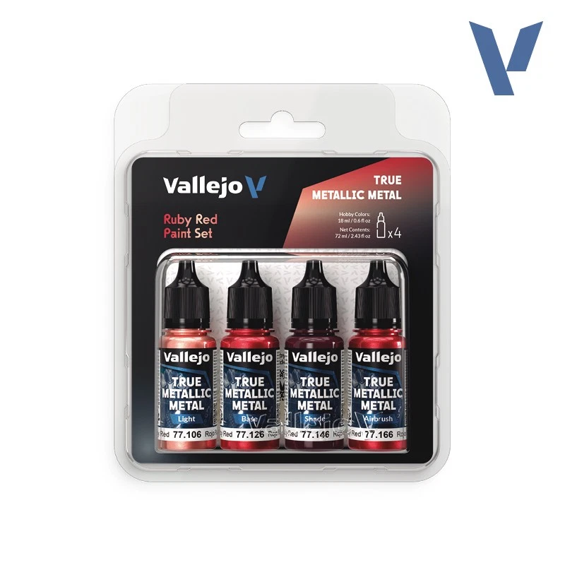 Vallejo BNIB True Metallic Metal Paint Set - Ruby Red (x4 Colours)