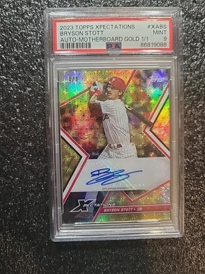 2023 Topps Xpectations Bryson Stott Auto Motherboard Gold 1/1 PSA 9 - Image 1 of 2