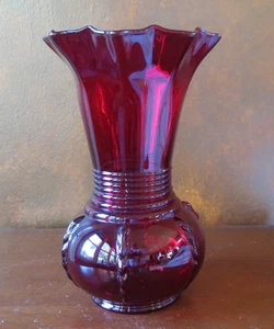 New Martinsville Ruby Red Radiance 10” Double Crimped Vase - Picture 1 of 4