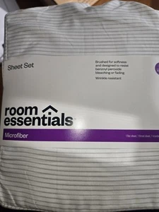 Room Essentials Twin/Twin XL Sheet Set New 3-Pc Set White Gray Stripe Microfiber - Picture 1 of 2