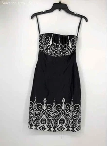 White House Black Market Womens Black Swirl Silk Back Zip A-Line Dress Size 0 - Picture 1 of 6