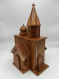 VINTAGE 3D Wood WOODEN CHURCH Design With Hidden Compartments Rare Unique - Picture 1 of 12